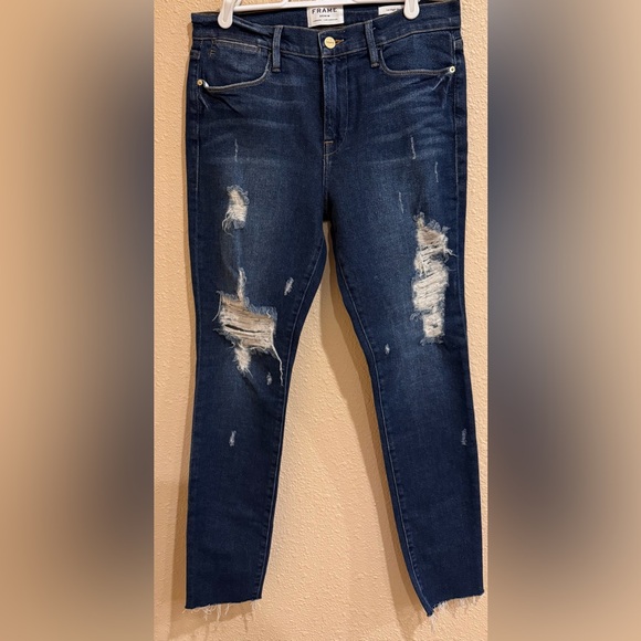 FRAME DENIM LE HIGH SKINNY DISTRESSED JEANS